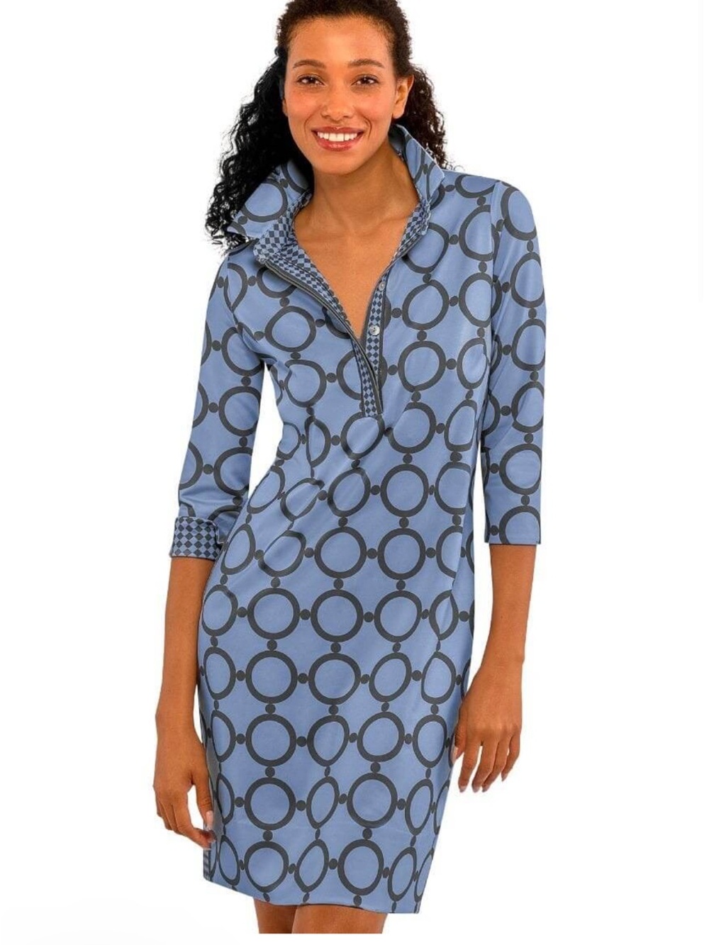 Gretchen Scott Women's Everywhere Dress Size XS Blue/Gray Print Knee Length